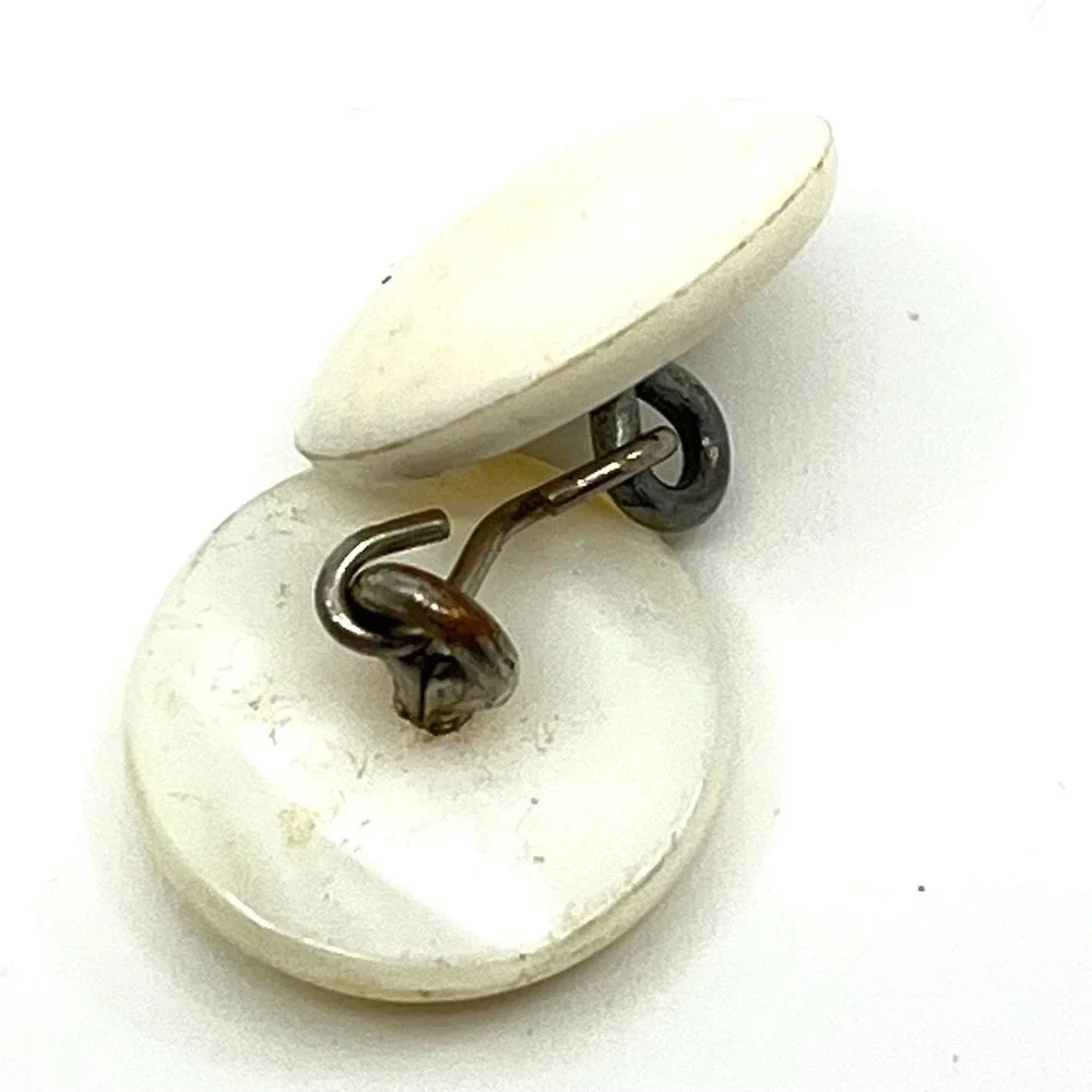 VTG Antique Mother of Pearl Cufflinks Lot Set White Shell Brass Tone Dress Studs